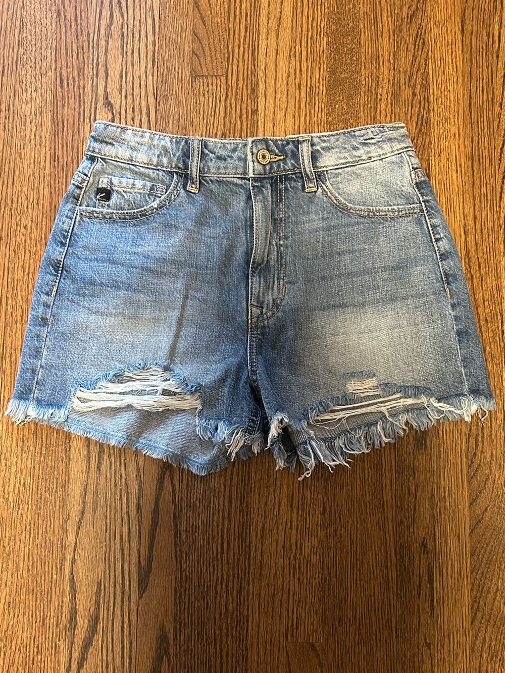 KanCan High Rise Distressed Denim Shorts Size Small Frayed Hem Festival Summer
